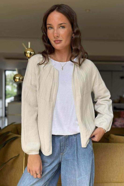 Laundry B Wicklow Fine Knit Throw On Cardigan Stone